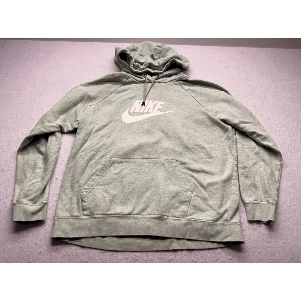 Nike Sportswear Essential Hoodie Sage Green Heather Futura Logo Pullover XL